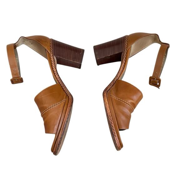 YSL Yves Saint Laurent Women 8.5 Block Heel Sandals Brown Leather Boho Luxury - Picture 4 of 13